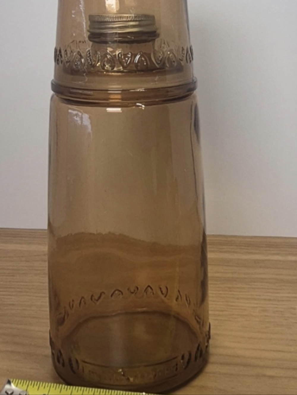Vintage Amber Stained Glass Bedside Tumble-Up Heart Vine Carafe Set - Picture 9 of 11
